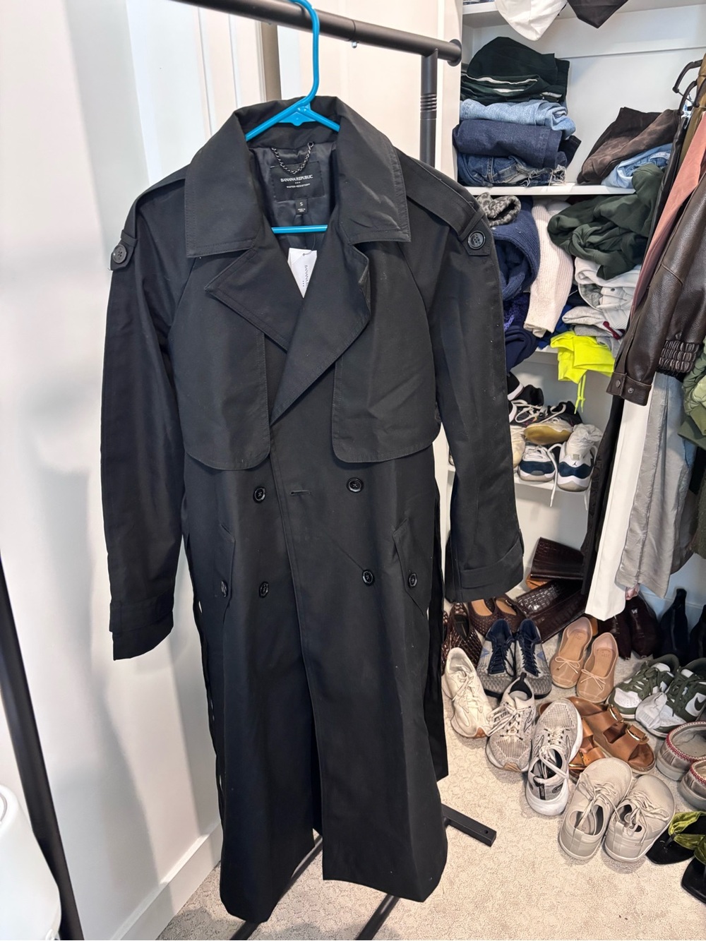 Banana Republic Black Double-Breasted Trench Coat